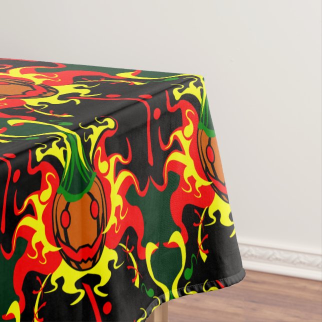 Flaming Pumpkin Head Box Blockiermuster Tischdecke (Beispiel)