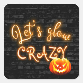 Flaming Pumpkin Neon Sign auf Brick Quadratischer Aufkleber