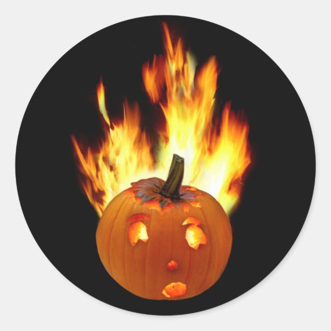 Flaming Pumpkin Runder Aufkleber (Vorderseite)