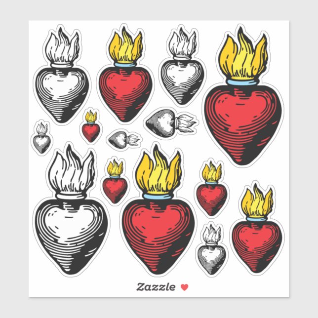 Flaming Sacred Heart 8" x 8" Blatt Aufkleber (Blatt)