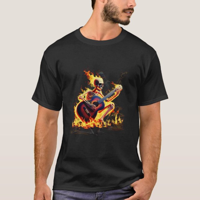Flaming Skeleton Gitarrist - Rock On Fire! T-Shirt (Vorderseite)