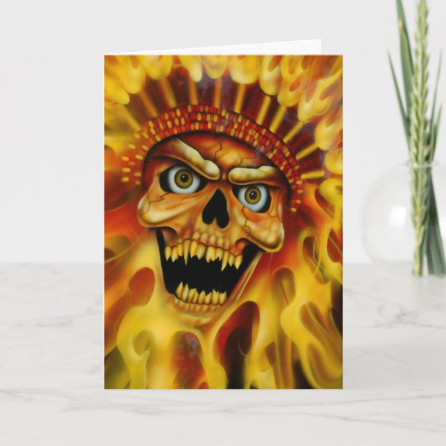 Flaming Skull Chief Birthday Card Karte (Vorderseite)