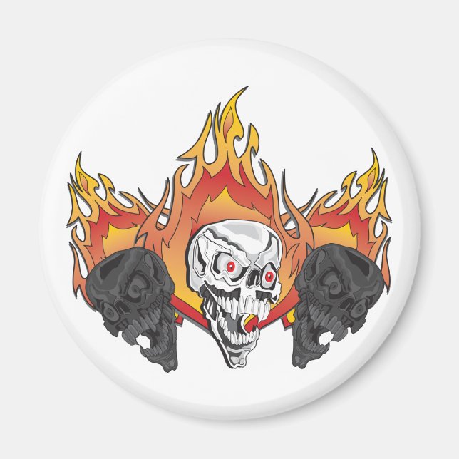 Flaming Skulls Magnet (Vorne)