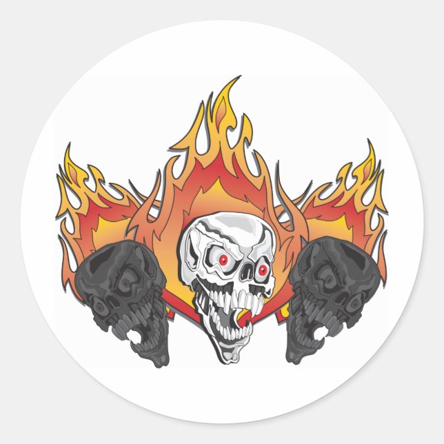 Flaming Skulls Runder Aufkleber (Vorderseite)