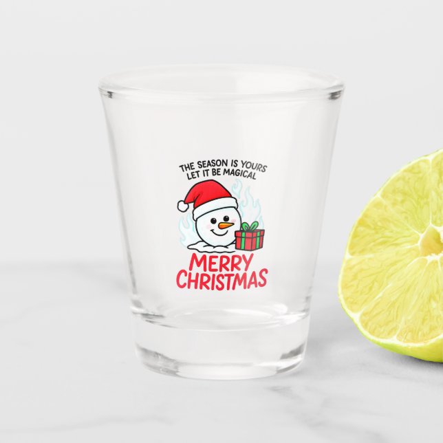 Flaming Snowman Christmas Funny Holiday Mini Schnapsglas (Vorderseite)