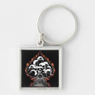 Flaming Spade mit Skullen Schlüsselanhänger