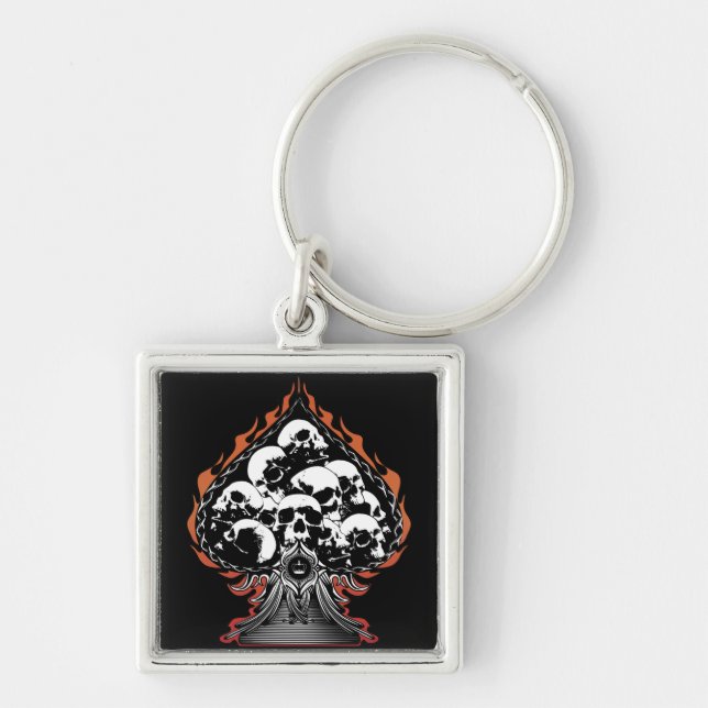 Flaming Spade mit Skullen Schlüsselanhänger (Vorne)