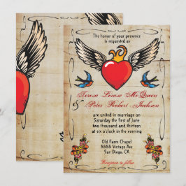 Flaming Winged Heart Tattoo Hochzeit Einladungen