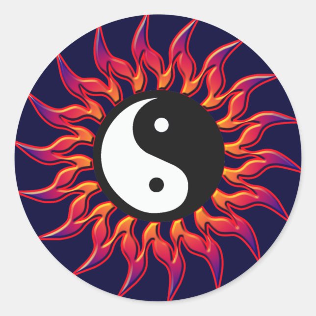 Flaming Yin Yang Sun Runder Aufkleber (Vorderseite)