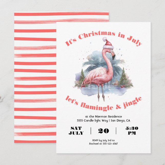 Flamingal Weihnachten im Juli Party Einladung (Vorne/Hinten)