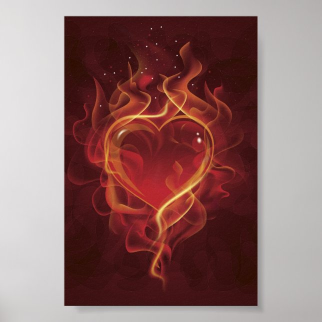 FlamingHeart fire dark red love flames heart shape Poster (Vorne)