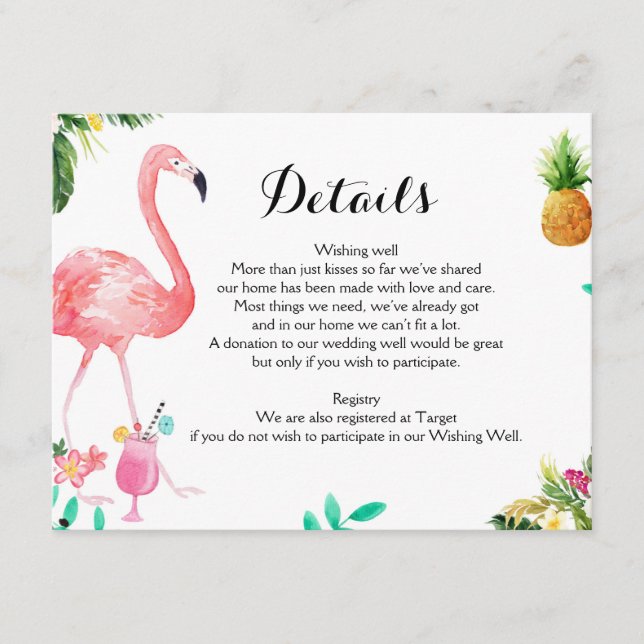 Flamingle Bachelorette Weekend Details Card Begleitkarte (Vorderseite)