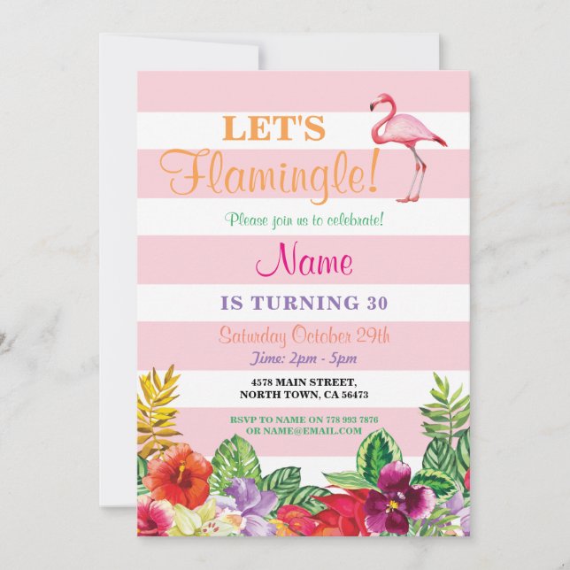 Flamingle Flamant rose 30e anniversaire Invitation (Devant)