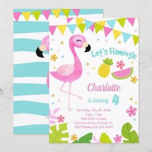 Flamingle Flamant rose Anniversaire Invitation