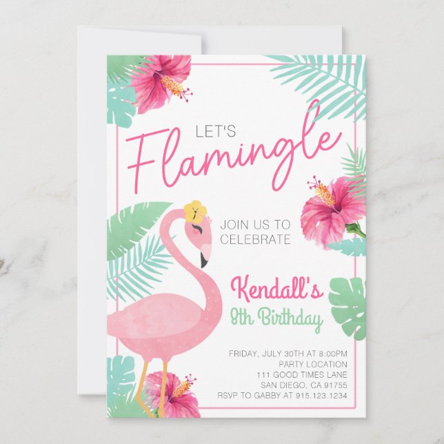 Flamingle Flamant rose Anniversaire Invitation (Devant)
