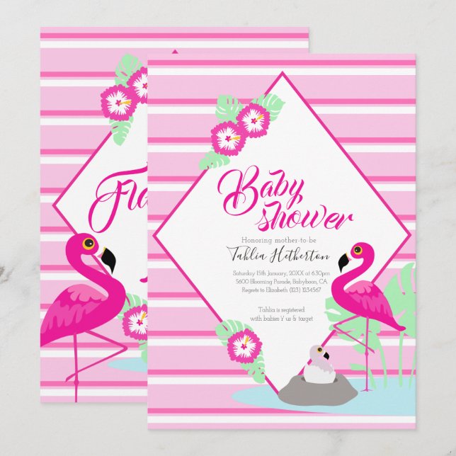 Flamingle Flamingo Baby Dusche Rosa Einladungen (Vorne/Hinten)