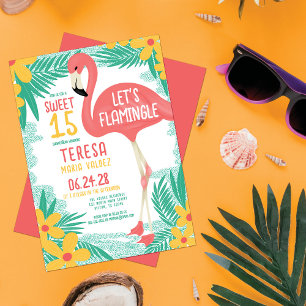 Flamingle Flamingo Tropical Floral Quinceañera Einladung