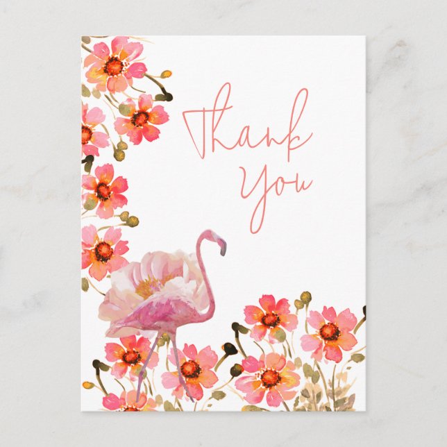 Flamingle Floral Vielen Dank Postkarte (Vorderseite)