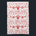 Flamingle ganz Way Christmas Sweater Red Geschirrtuch<br><div class="desc">Der Weihnachtspullover inspirierte Muster mit Illustrationen von Flamingos,  Weihnachtsbäumen und Schneeflocken. Im Text steht: "Flamingle,  ganz weg."</div>