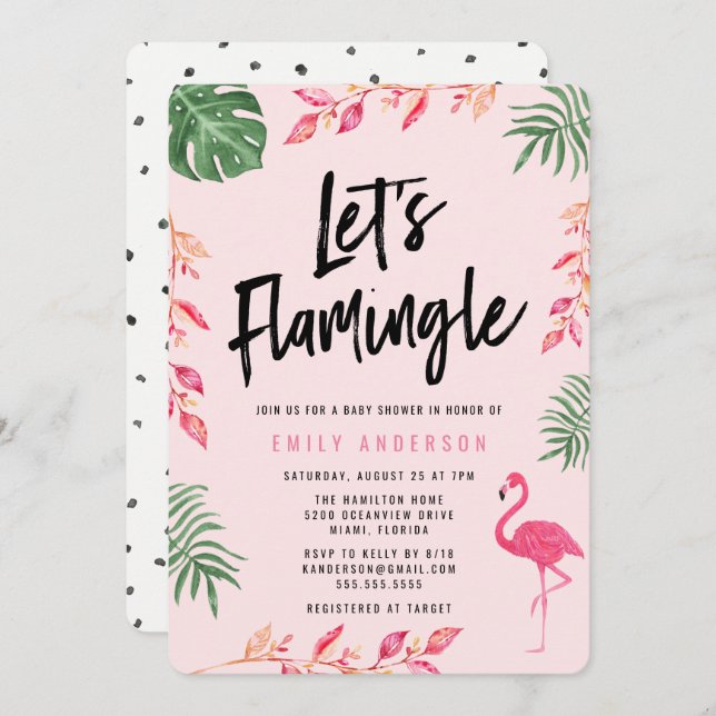 Flamingle | Invitation Baby shower (Devant / Derrière)