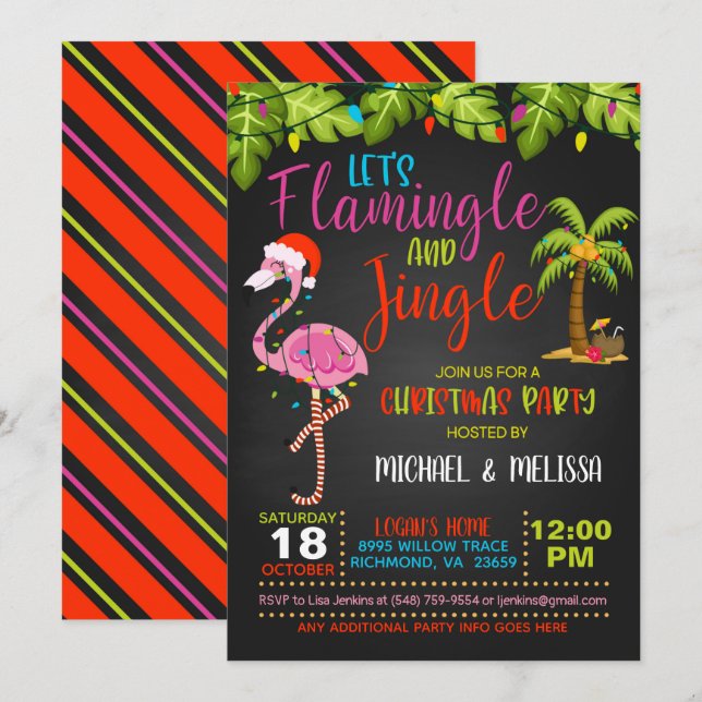 Flamingle & Jingle Christmas Party Einladung - Bl (Vorne/Hinten)
