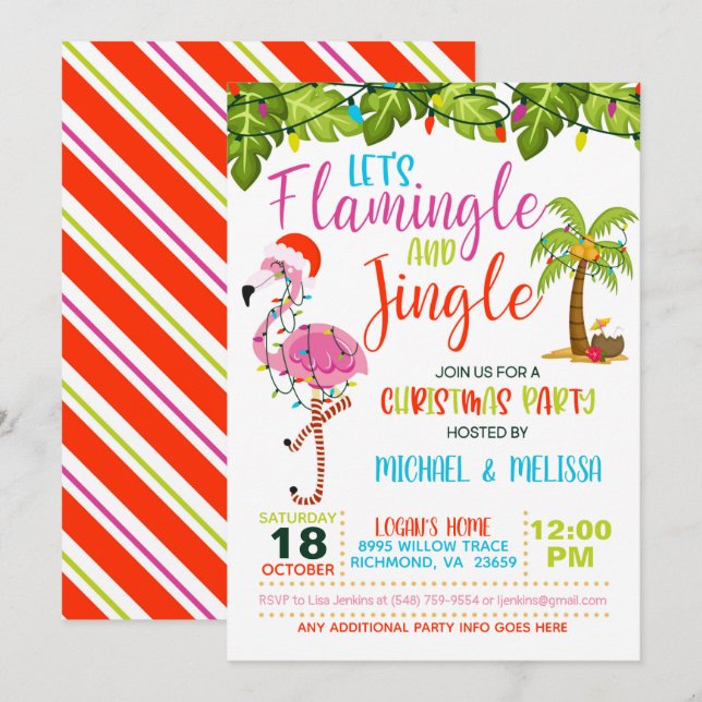 Flamingle & Jingle Christmas Party Einladung - WH (Vorne/Hinten)