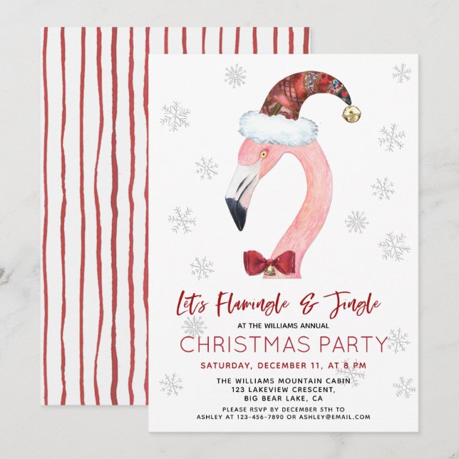 Flamingle & Jingle Santa Flamingo Christmas Party Einladung (Vorne/Hinten)