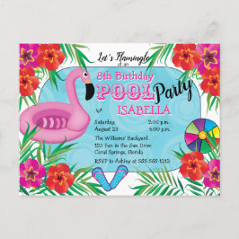 Flamingle Pink Floral 8. Geburtstag Pool Party Einladungspostkarte