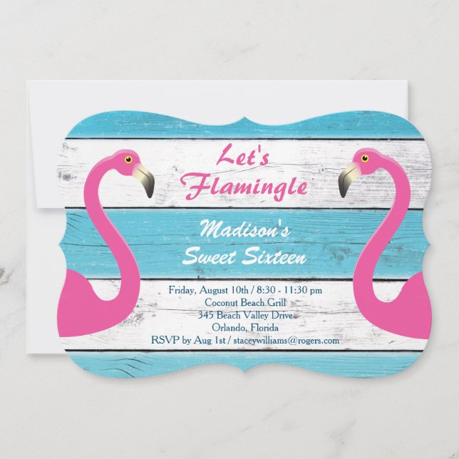 Flamingle Striped Sweet sixteen Invitation (Devant)