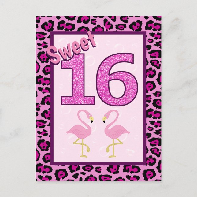 Flamingo 16 . Geburtstag Birthday Postkarte (Vorderseite)