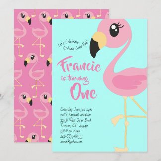 Flamingo 1. Geburtstag Niedliche Einladungen