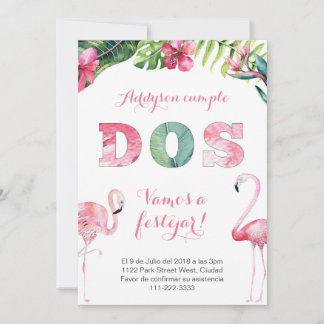 Flamingo 2. Geburtstag lädt auf Spanisch für Mädch Einladung