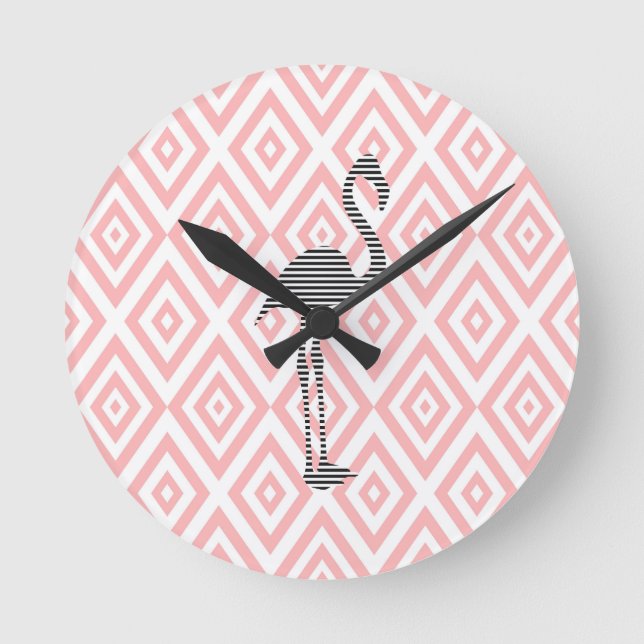 Flamingo - abstraktes geometrisches Muster - Rosa Runde Wanduhr (Vorderseite)