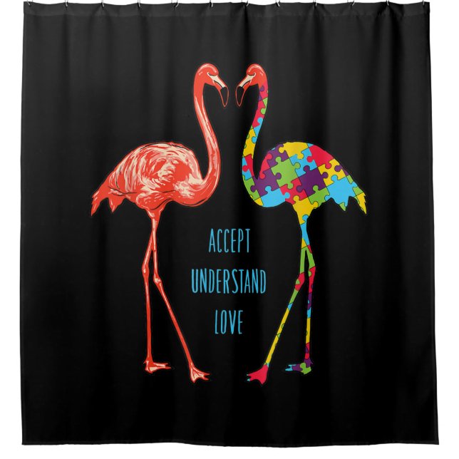 Flamingo | Akzeptieren Sie Liebe Autism Flamingo Duschvorhang (Vorderseite)