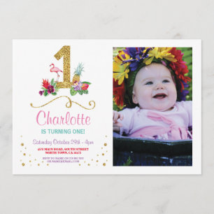 Flamingo Aloha First One Birthday Party Foto Einladung