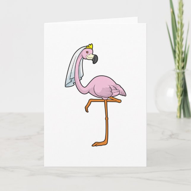 Flamingo als Braut bei Hochzeit mit dem Schleier Karte (Vorderseite)
