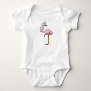 Flamingo als Braut bei Hochzeit mit Schleier Baby Strampler