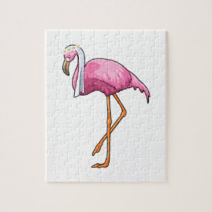 Flamingo als Braut mit Schleier