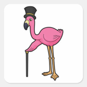 Flamingo als Bräutigam mit Hut und Rohr Quadratischer Aufkleber