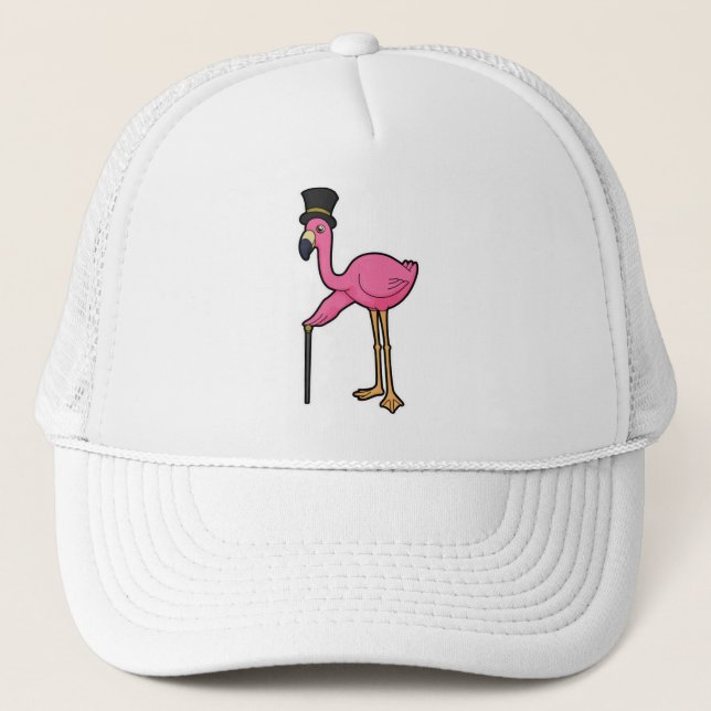 Flamingo als Bräutigam mit Hut und Rohr Truckerkappe (Vorderseite)