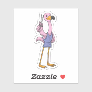 Flamingo als Friseur mit Schere Aufkleber