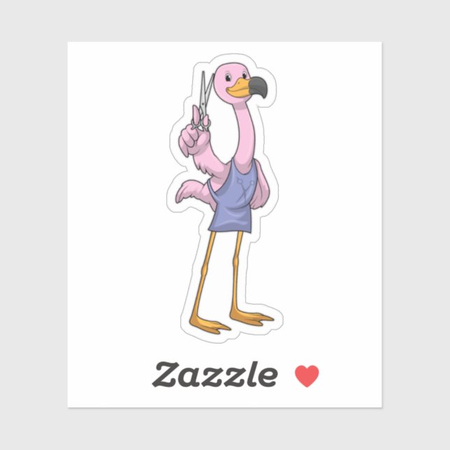 Flamingo als Friseur mit Schere Aufkleber (Blatt)