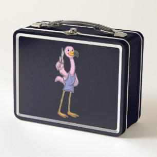 Flamingo als Friseur mit Schere Metall Brotdose
