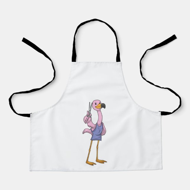 Flamingo als Friseur mit Schere Schürze (Vorderseite)