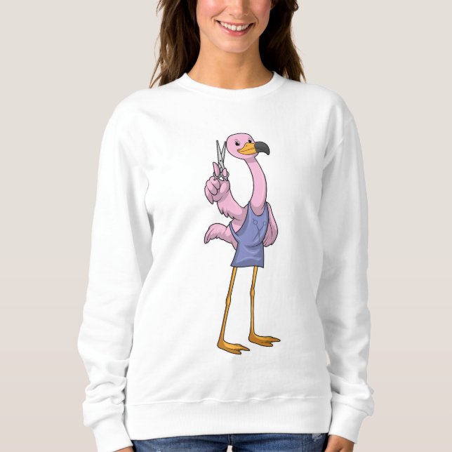 Flamingo als Friseur mit Schere Sweatshirt (Vorderseite)