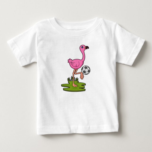 Flamingo als Fußballspieler mit Fußball Baby T-shirt (Vorderseite)