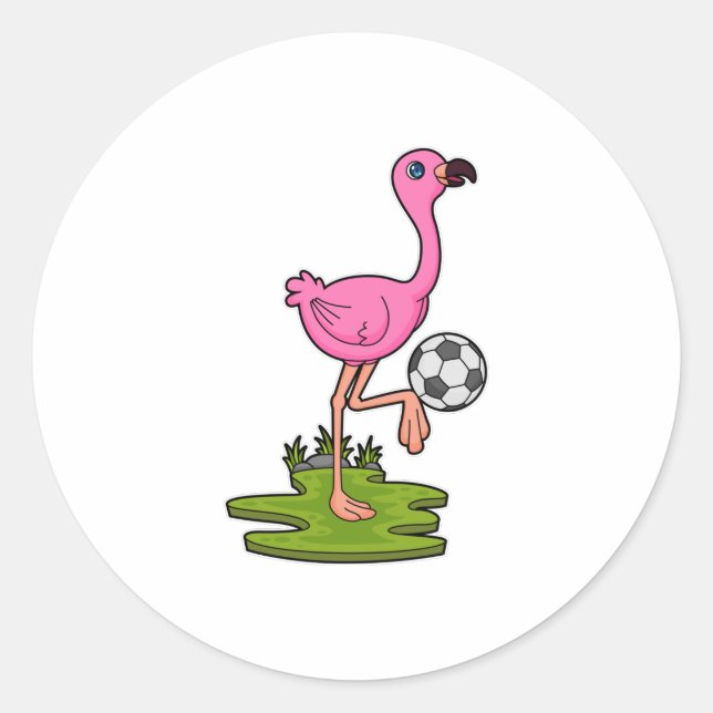 Flamingo als Fußballspieler mit Fußball Runder Aufkleber (Vorderseite)