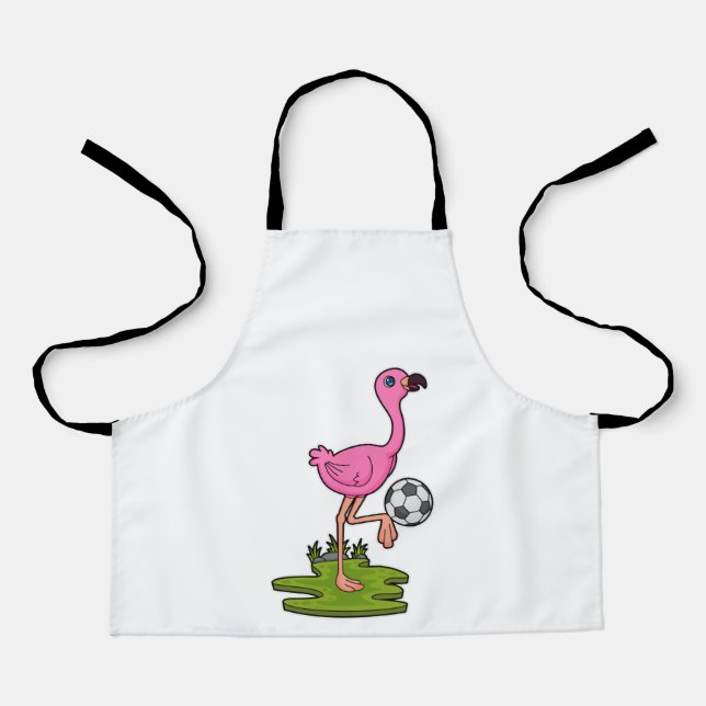 Flamingo als Fußballspieler mit Fußball Schürze (Vorderseite)