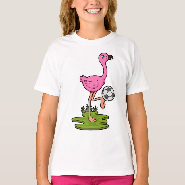 Flamingo als Fußballspieler mit Fußball T-Shirt (Vorderseite)