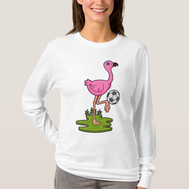 Flamingo als Fußballspieler mit Fußball T-Shirt (Vorderseite)